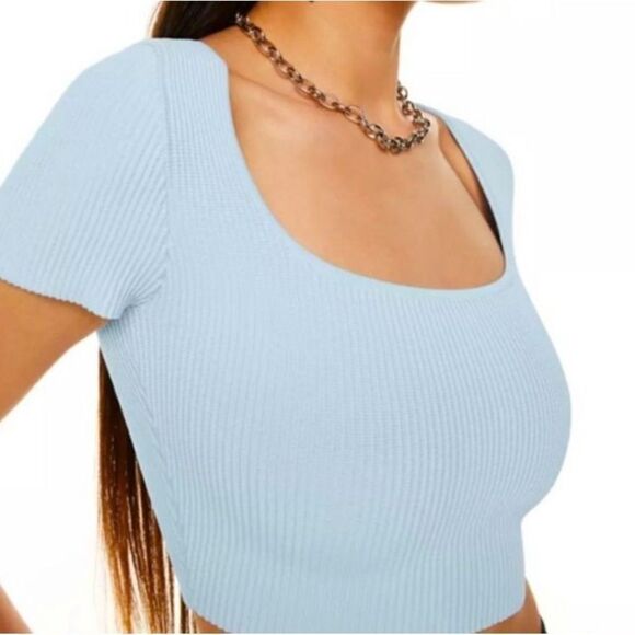 Aritzia Babaton Sculpt Knit Squareneck Top Womens Size Large Light Blue - Picture 2 of 7